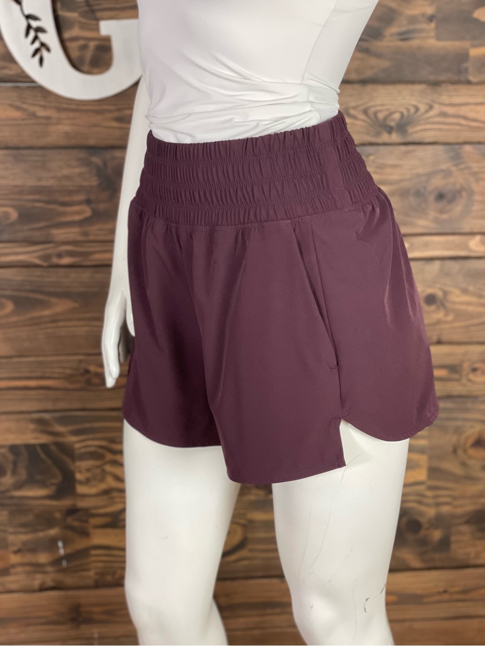 Old Navy | High-Rise Crinkle Run Smocked Waistwalk Shorts in Plum Burgundy